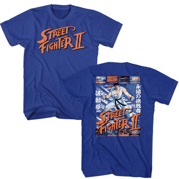 STREET FIGHTER RYU AND SCENES FRONT AND BACK S ***F&B*** T-Shirt in Royal