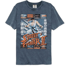 STREET FIGHTER RYU W VARIOUS GAME SCENES COMFORT COLOR S T-Shirt in Denim