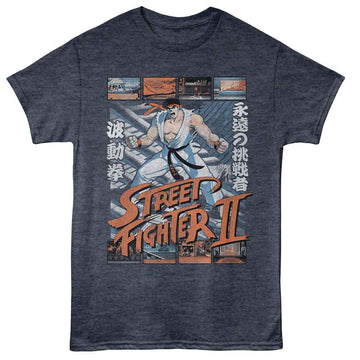 STREET FIGHTER RYU W VARIOUS GAME SCENES S T-Shirt in NAVY Heather