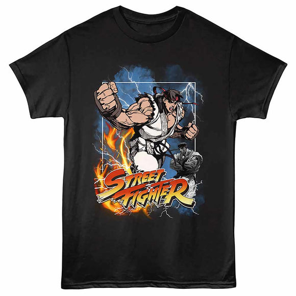 Street Fighter Elemental Ryu Black Adult T-Shirt