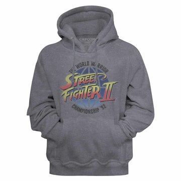 Street Fighter World Warrior Gunmetal Heather Adult Hooded Sweatshirt