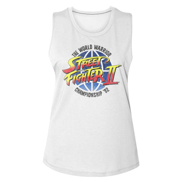 STREET FIGHTER WORLD WARRIOR LADIES MUSCLE TANK S T-Shirt in White