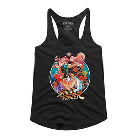 STREET FIGHTER GROUP CIRCLE LADIES SLIMFIT RACERBACK S T-Shirt in Black