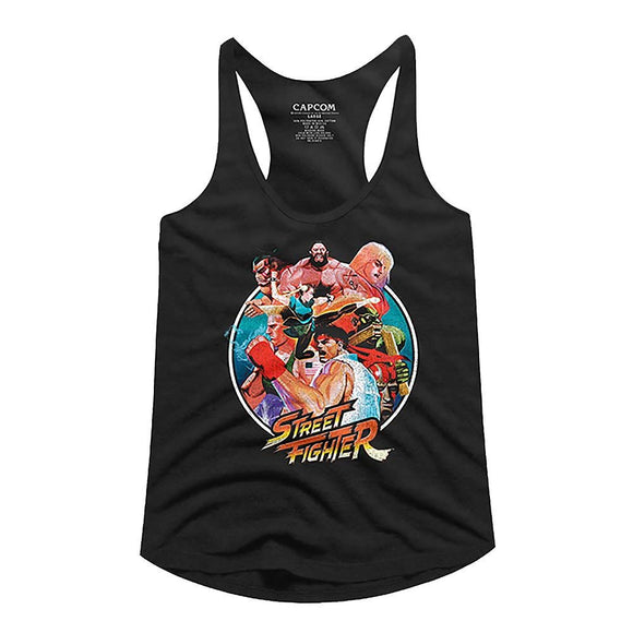 STREET FIGHTER GROUP CIRCLE LADIES SLIMFIT RACERBACK S T-Shirt in Black