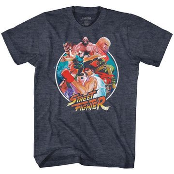STREET FIGHTER GROUP CIRCLE S T-Shirt in NAVY Heather