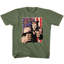 STREET FIGHTER GUILE WITH FLAG TODDLER 2T T-Shirt in Military Green