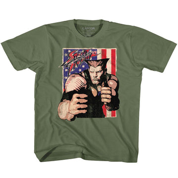 STREET FIGHTER GUILE WITH FLAG YOUTH XS 5 6 T-Shirt in Military Green