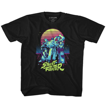 STREET FIGHTER SYNTHWAVE FIGHTER YOUTH XS 5 6 T-Shirt in Black