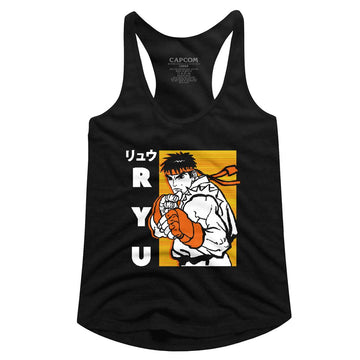 STREET FIGHTER RYU LADIES SLIMFIT RACERBACK S T-Shirt in Black