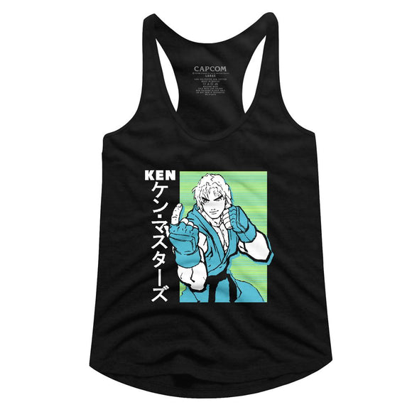STREET FIGHTER KEN LADIES SLIMFIT RACERBACK S T-Shirt in Black