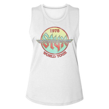 STYX CIRCLE TOUR LADIES MUSCLE TANK S T-Shirt in White