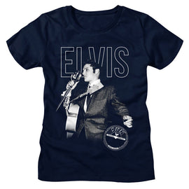 ELVIS - SUN RECORDS ELVIS SUN RECORDS ELVIS ON THE MIC LADIES T-Shirt in NAVY