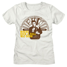ELVIS - SUN RECORDS ELVIS SUN RECORDS ELVIS WHERE ROCK AND ROLL T-Shirt in White