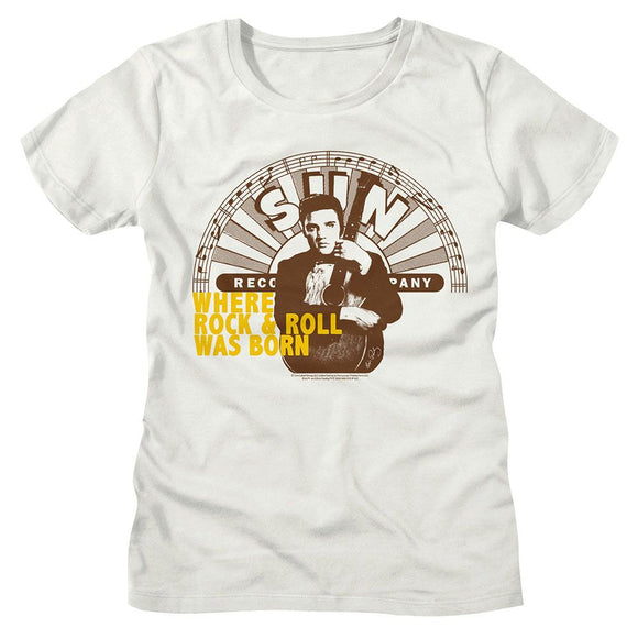 ELVIS - SUN RECORDS ELVIS SUN RECORDS ELVIS WHERE ROCK AND ROLL T-Shirt in White
