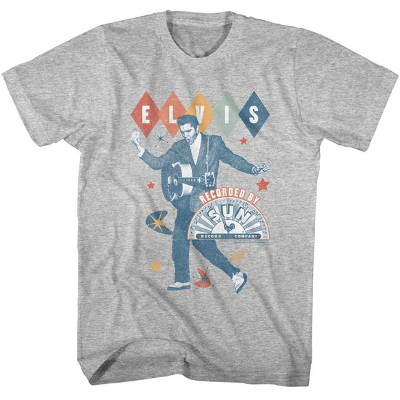 ELVIS - SUN RECORDS ELVIS SUN RECORDS ELVIS SUN RECORDS RETRO T-Shirt in GRAY Heather