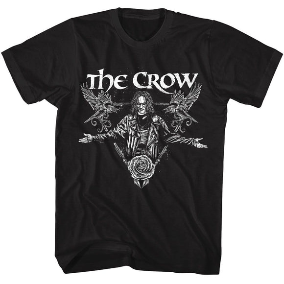 THE CROW CROWS AND ROSE TRIANGLE S T-Shirt in Black
