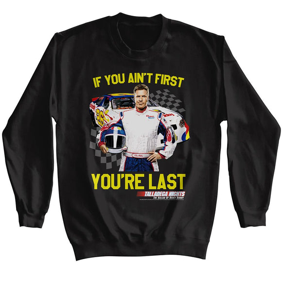 TALLADEGA NIGHTS NOT FIRST YOURE LAST CHECKERED L/S S T-Shirt in Black