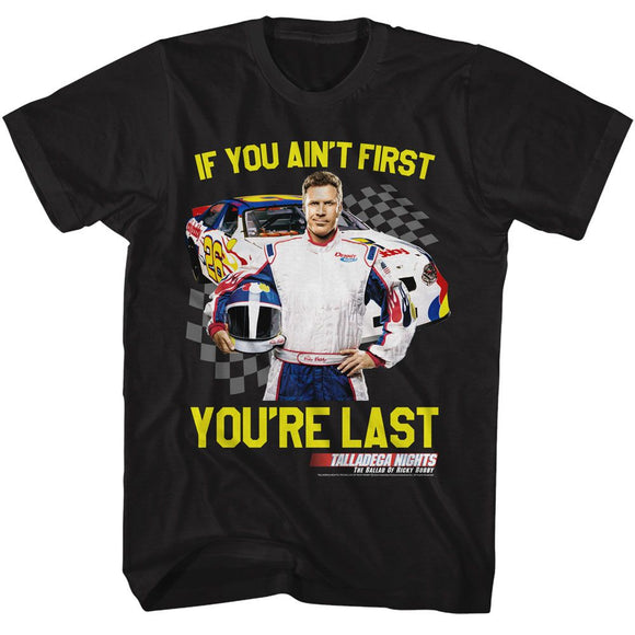 TALLADEGA NIGHTS NOT 1ST YOURE LAST CHECKERED S T-Shirt in Black