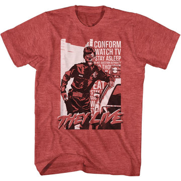 THEY LIVE COP AND CAR S T-Shirt in RED Heather