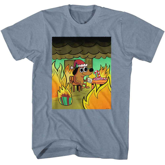 THIS IS FINE CHRISTMAS S T-Shirt in Indigo Heather
