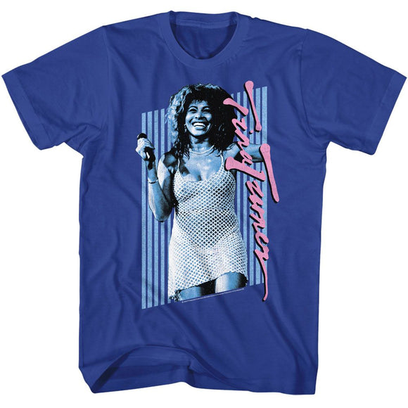 TINA TURNER TINA TUNER BACKGROUND BARS S T-Shirt in Royal