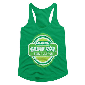 TOOTSIE ROLL SOUR APPLE BLOW POP LADIES SLIMFIT RACERBACK T-Shirt in Kelly