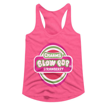 TOOTSIE ROLL STRAWBERRY BLOW POP LADIES SLIMFIT RACERBACK T-Shirt in HOT PINK
