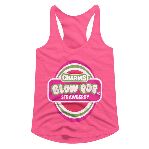TOOTSIE ROLL STRAWBERRY BLOW POP LADIES SLIMFIT RACERBACK T-Shirt in HOT PINK