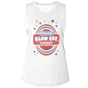 TOOTSIE ROLL CHERRY WRAPPER ART LADIES MUSCLE TANK S T-Shirt in White