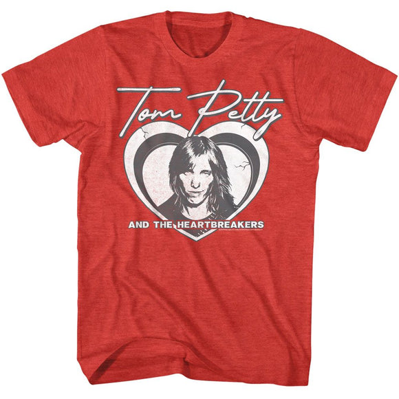 TOM PETTY LAYERED HEART S T-Shirt in RED Heather