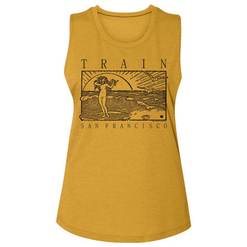 TRAIN BEACHY LADIES SLUB SLEEVELESS CREW NECK S T-Shirt in Ginger