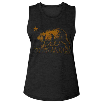 TRAIN BEAR LADIES SLUB SLEEVELESS CREW NECK S T-Shirt in Black