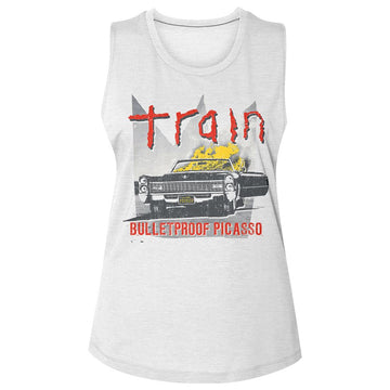 TRAIN BULLET PROOF LADIES SLUB SLEEVELESS CREW T-Shirt in White