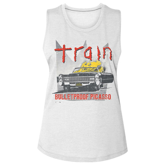 TRAIN BULLET PROOF LADIES SLUB SLEEVELESS CREW T-Shirt in White