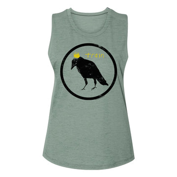 TRAIN CROW AND CROWN IN CIRCLE LADIES SLUB T-Shirt in SEA Glass