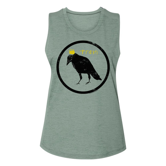 TRAIN CROW AND CROWN IN CIRCLE LADIES SLUB T-Shirt in SEA Glass