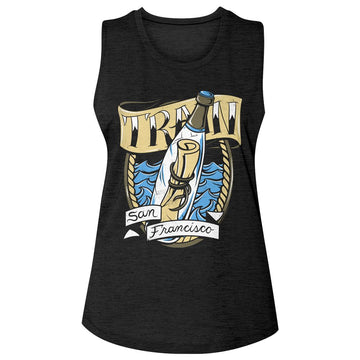 TRAIN MESSAGE IN A BOTTLE LADIES SLUB SLEEVELESS T-Shirt in Black