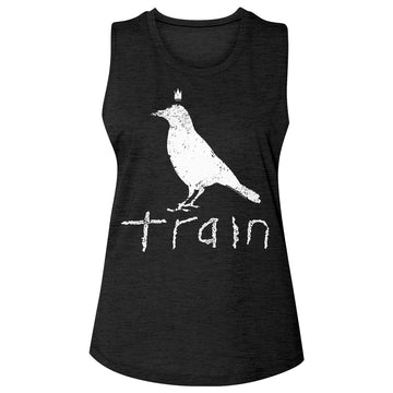 TRAIN WHT CROW LOGO LADIES SLUB SLEEVELESS CREW T-Shirt in Black