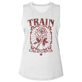 TRAIN CALIFORNIA ROSE LADIES SLUB SLEEVELESS CREW T-Shirt in White