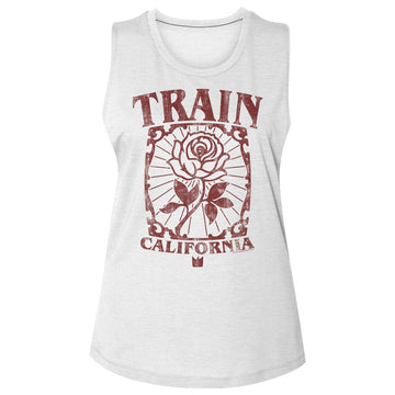 TRAIN CALIFORNIA ROSE LADIES SLUB SLEEVELESS CREW T-Shirt in White