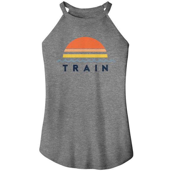TRAIN SUNSET LADIES SLEEVELESS ROCKER TANK S T-Shirt in GRAY Frost