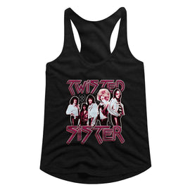 TWISTED SISTER PRETTY IN PINK LADIES SLIMFIT RACERBACK S T-Shirt in Black