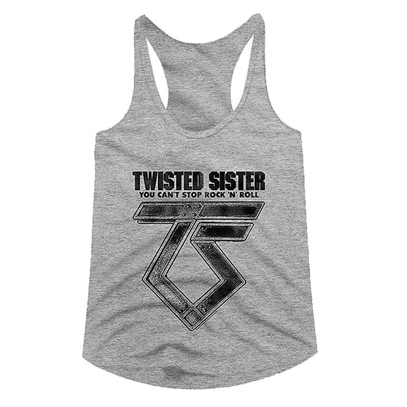 TWISTED SISTER CANT STOP ROCKNROLL LADIES RACERBACK XS T-Shirt in GRAY Heather