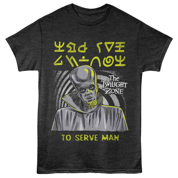 TWILIGHT ZONE TO SERVE MAN S T-Shirt in Black Heather