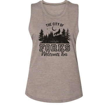 TWILIGHT THE CITY OF FORKS LADIES MUSCLE TANK S T-Shirt in ASH
