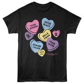 TWILIGHT MULTI COLOR CANDY HEARTS S T-Shirt in Black