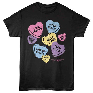TWILIGHT MULTI COLOR CANDY HEARTS S T-Shirt in Black