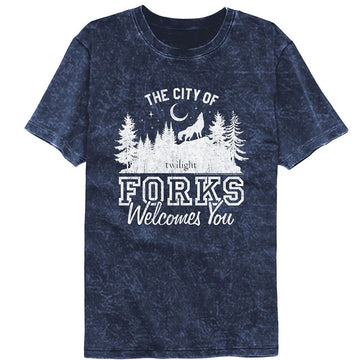 TWILIGHT THE CITY OF FORKS MINERAL WASH S T-Shirt in NAVY