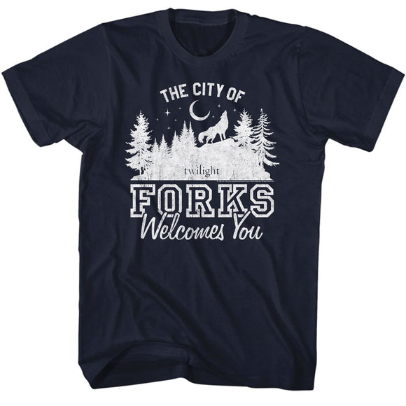 TWILIGHT THE CITY OF FORKS S T-Shirt in NAVY