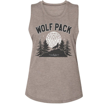 TWILIGHT WOLF PACK MOON LADIES MUSCLE TANK S T-Shirt in ASH